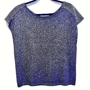 Women's ZARA Sparkling black knit sweater metallic silver crystal on shoulders